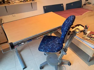 Adjustable Study Desk with Ergonomic Swivel Chair - Light Wood Top