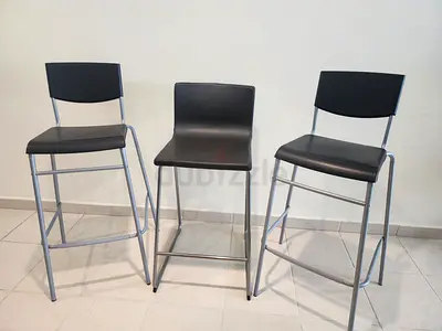 Set of 3 Modern Metal Frame Bar Stools with Black Seats