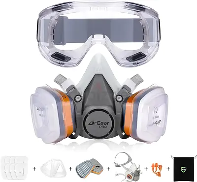 AirGear Pro G-500 Reusable Respiratory Mask with A1P2 Filters and Safety Goggles | Dustproof Gas Mas