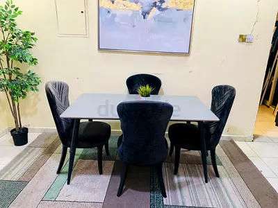 Modern 4-Seater Dining Table with Velvet Chairs - Used