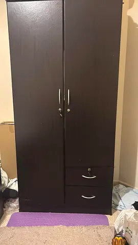 Dark Brown 2-Door Wardrobe with Drawers - Good Condition