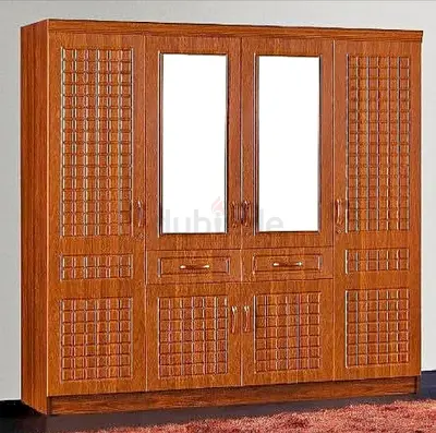 Large Wooden 6-Door Wardrobe with Mirrors - Good Condition