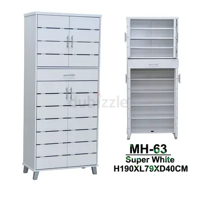 Tall White Storage Cabinet with Shelves and Drawer (H190 x L79 x D40 cm) - MH-63