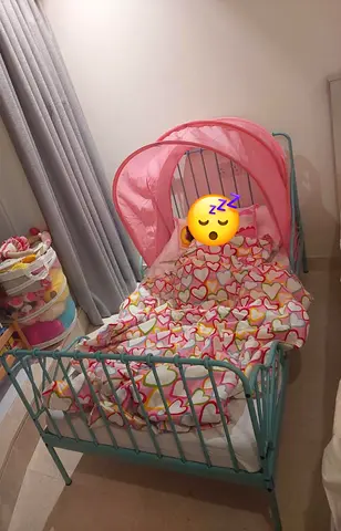 Kids Bed Frame grey blue with Mattress and bed tent
