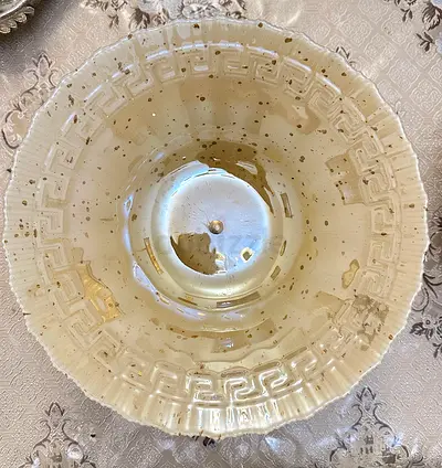 Large Decorative Ceramic Centerpiece Bowl - Cream with Gold Flecks