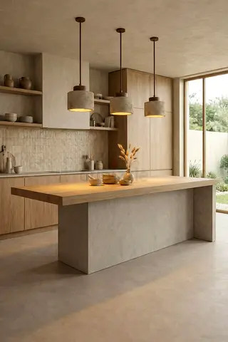 Modern Minimalist Kitchen Island with Pendant Lights