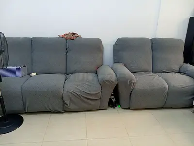 3-seater plus single grey recliner sofa set with removable covers