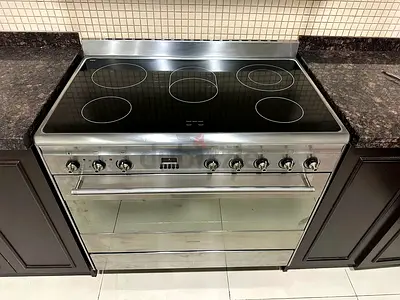 Smeg latest model full electric ceramic 5 hobs stove oven dual fan cooking range 90x60 made in Italy