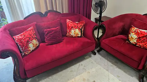 Classic Maroon deluxe Sofa Set with Wooden Frame - 7 seater 3+2+1+1