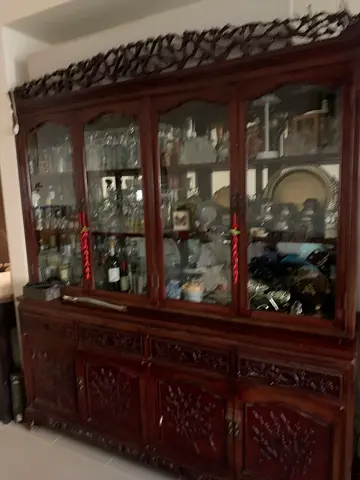 Antique Carved Wooden Display Cabinet / China Cabinet