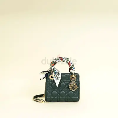 Authentic Christian Dior Forest Green Chain Mini Lady Dior Bag