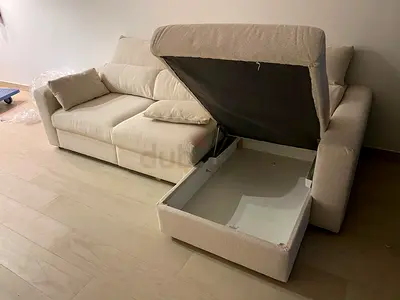 Ikea Eskelstuna L shape sofa bed Beige Beige 3-seater sofa with storage chaise