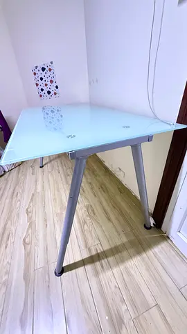 White Glass Top Study/Computer Table with Metal Legs - Good Condition / height Adjustable /