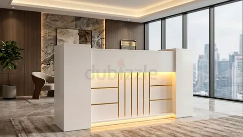 Modern White Reception Desk with LED Accent Lighting 160cm 180cm 240cm