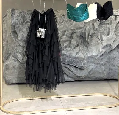 Black layered tulle midi skirt