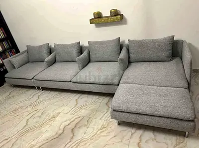 Ikea Sodhremn L Shape Sofa Gray Modern Grey Fabric L-Shaped Sofa - 4-Seater with Chaise