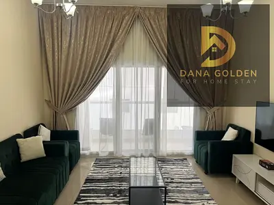 Furnished one-bedroom apartment with living room, two bathrooms, and balcony for rent in Al Nahda, with internet access.