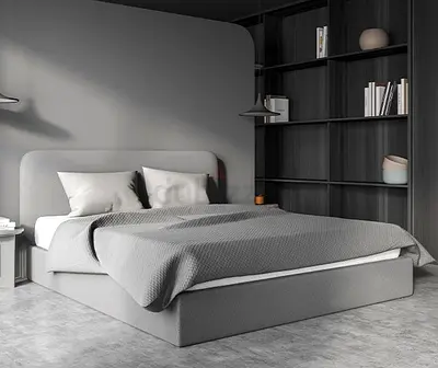 Modern Grey Upholstered Bed Frame with Headboard - Queen/Double (Good Condition)