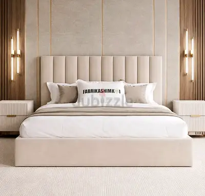 Modern Upholstered king  Bed with medical Mattress  - Beige
