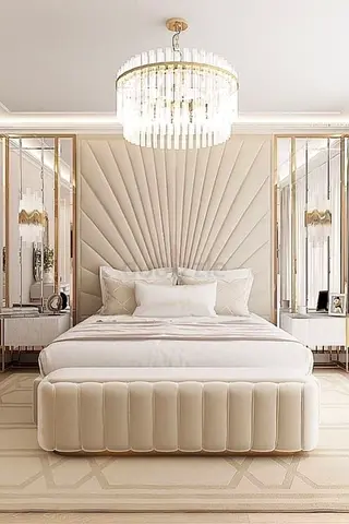 Elegant upholstered king bed with tufted frame and headboard - beige