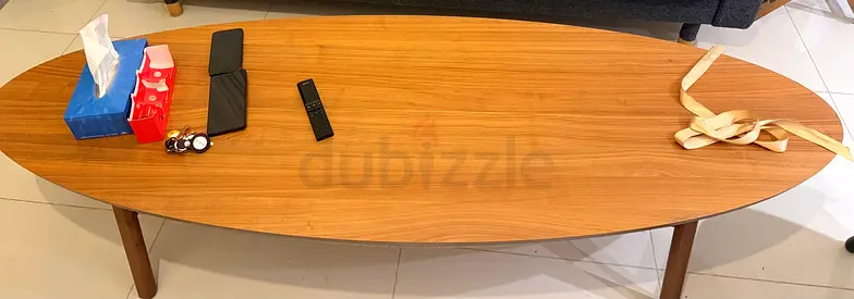 Long Oval Solid Wood Walnut Coffee Table