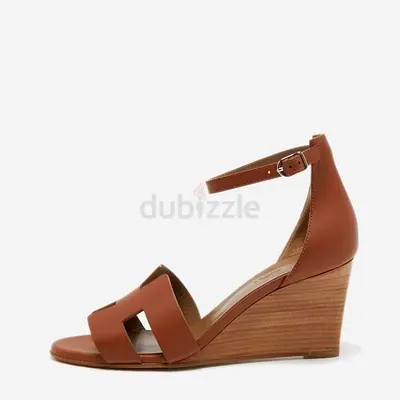 Authentic Hermes Brown Leather Legend Ankle Strap Sandals Size 38.5