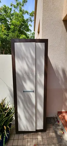 Slim Two-Door Wardrobe / Storage Cabinet - Dark Brown Frame, Cream Doors