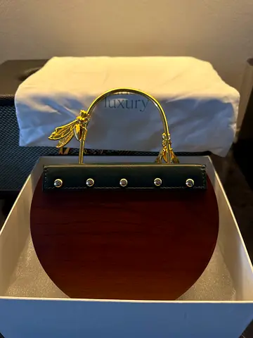 Unique wood and leather top-handle womens handbag with gold hardware