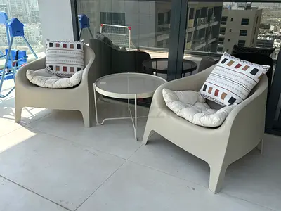 Outdoor Balcony Lounge Chairs with Side Table - Set of 2 with pillows