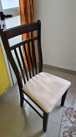 Dark Wood Dining Chair with Cushioned Seat - Good Condition (6pc - 50 dhs each)