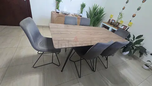 IKEA Dining Table with 6 Upholstered Chairs ( grey)  - Excellent Condition