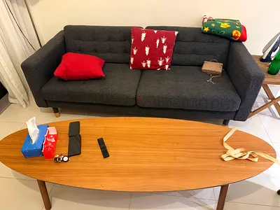 3-Seater Dark Grey Fabric Sofa with Cushions - Good Condition
