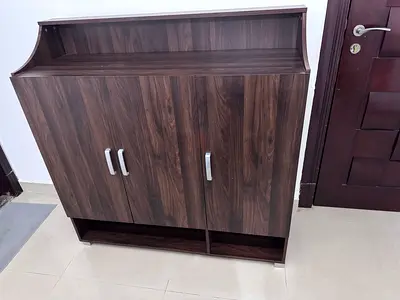 Dark Wood Shoe Cabinet with Storage Shelves