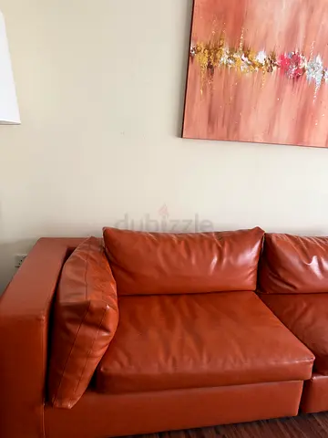 Genuine Leather 3-Seater Sofa - Cognac Brown, Good Condition