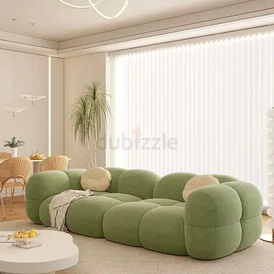 Green Plush Modular Sofa - 3-Seater Cloud Style