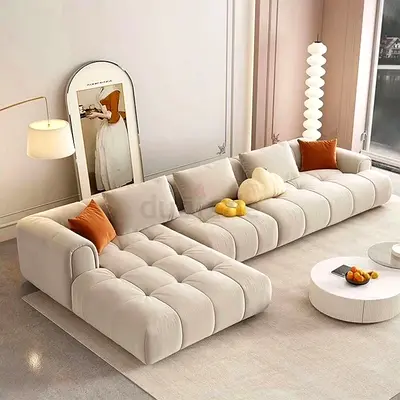 Large Modern Tufted Modular L-Shaped Sofa - Beige