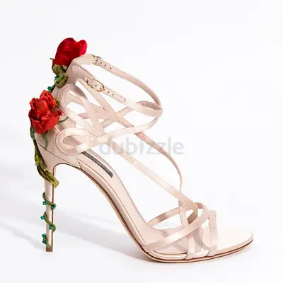 Authentic Dolce  Gabbana Beige Rose Silk Satin Sandals Size EU 37