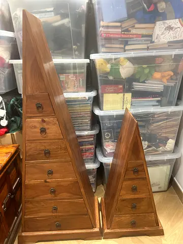 Pair of Solid Wood Triangular Corner Cabinets with Drawers