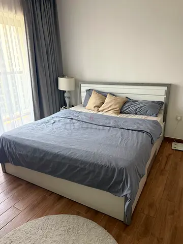 White queen bed frame with headboard - good condition