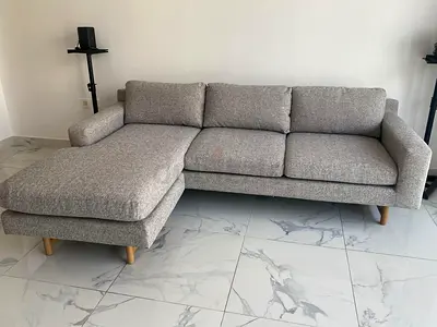 West Elm L Shape Sofa Light Grey L-shaped 3-Seater Sofa with Ottoman