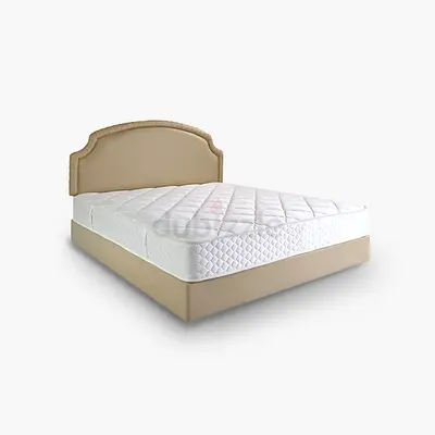Queen Size Bed Frame with Mattress and Padded Headboard - Beige