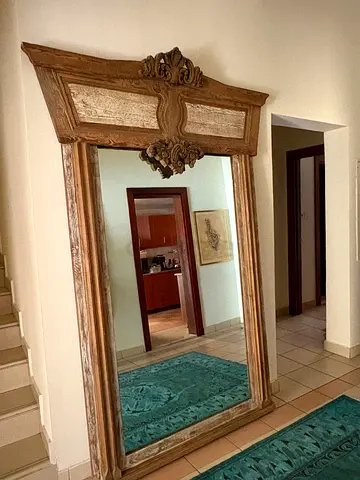 Large Antique Ornate Full-Length Wall Mirror with Carved Wooden Frame