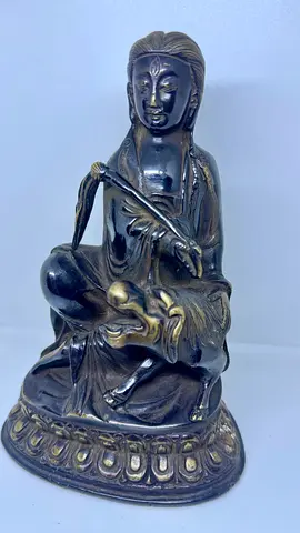 Bronze-style Seated Religious Statue with Animal Figure