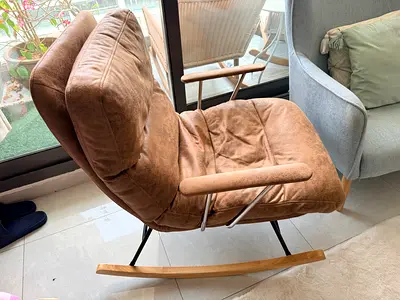 Comfortable Mid-Century Modern Rocking Chair — Brown Suede Finish
