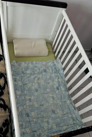 White Wooden Baby Crib with Mattress - Good Condition