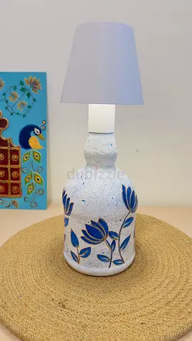 Handpainted Ceramic Table Lamp with Blue Floral Design