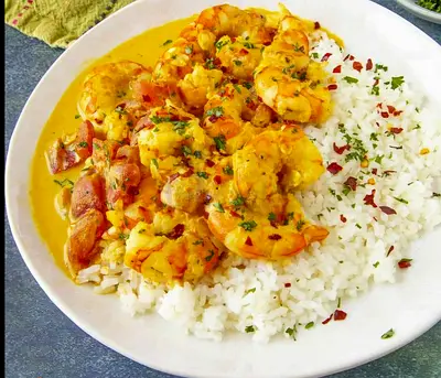 Homemade Shrimp Curry with Rice only 12 Aed (2 Portion)