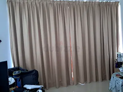 2 Beige Full-Length Curtains - Heavy Fabric, Ready to Hang