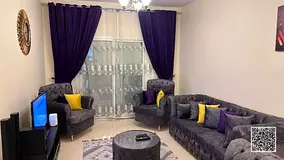 Luxury one-bedroom apartment with a balcony and open views. Ajman, Orient Tower. Fully furnished, av