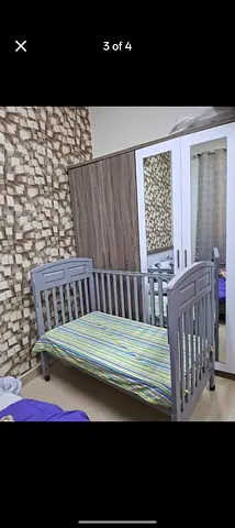 Grey Wooden Baby Crib / Cot - Convertible